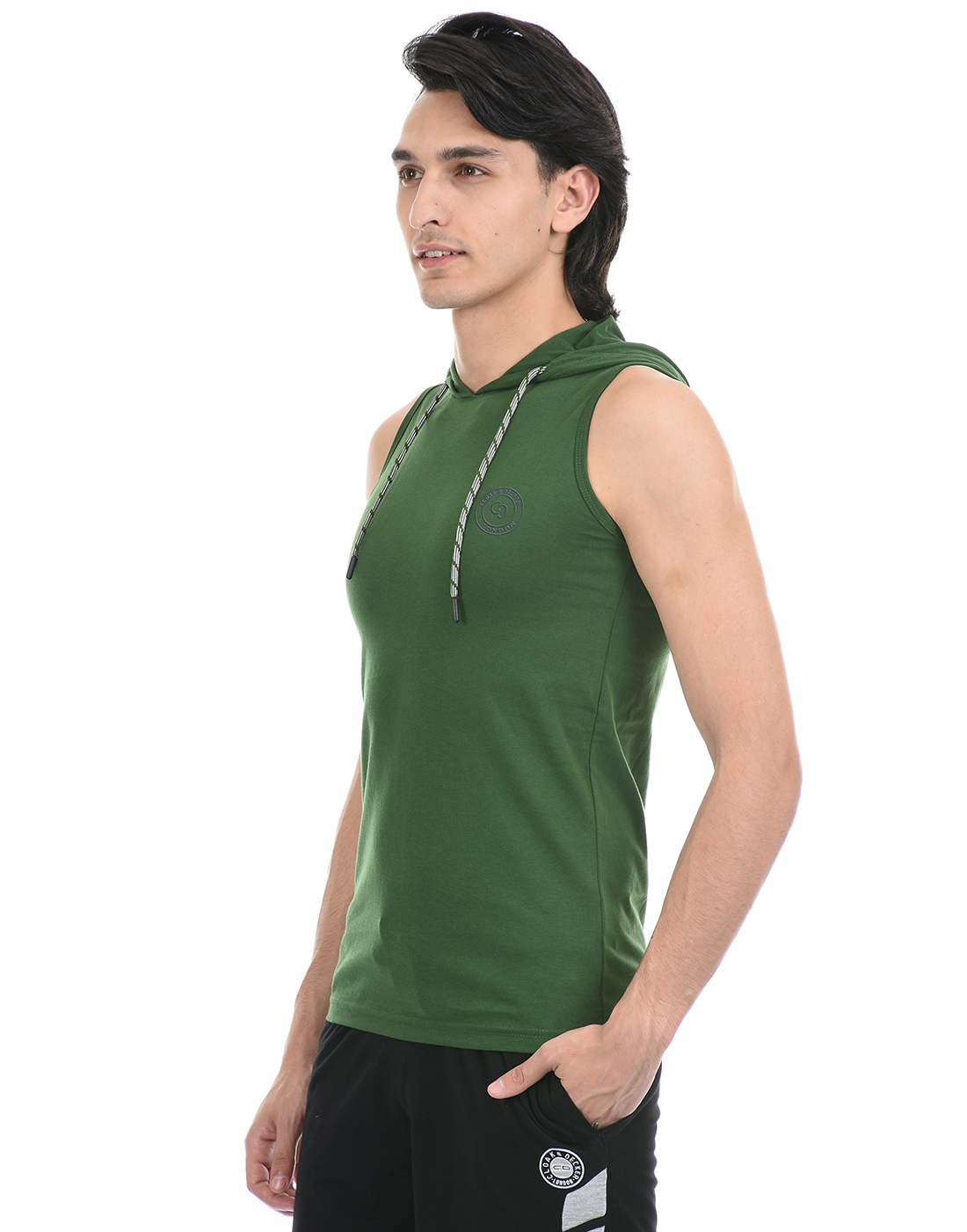 Cloak & Decker by Monte Carlo Men Dark Green Sleeveless Hooded Tshirt